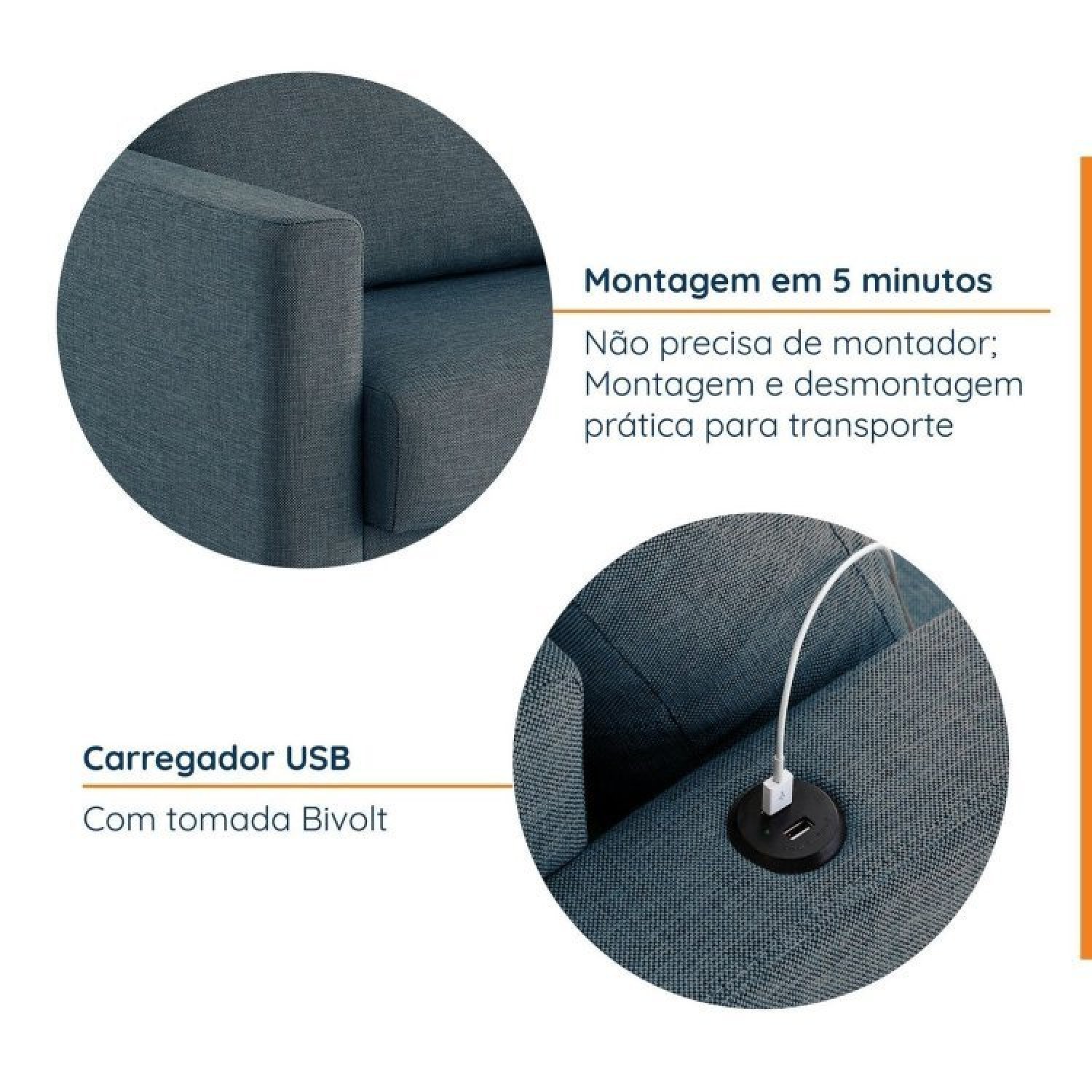 Conjunto Sofá 2 Lugares com USB e 2 Poltronas em Linho Antúrio CabeCasa MadeiraMadeira - 5