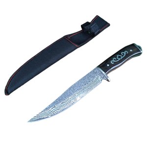 Faca Cabo de Madeira Lamina Decorada Churrasco Bainha Nylon