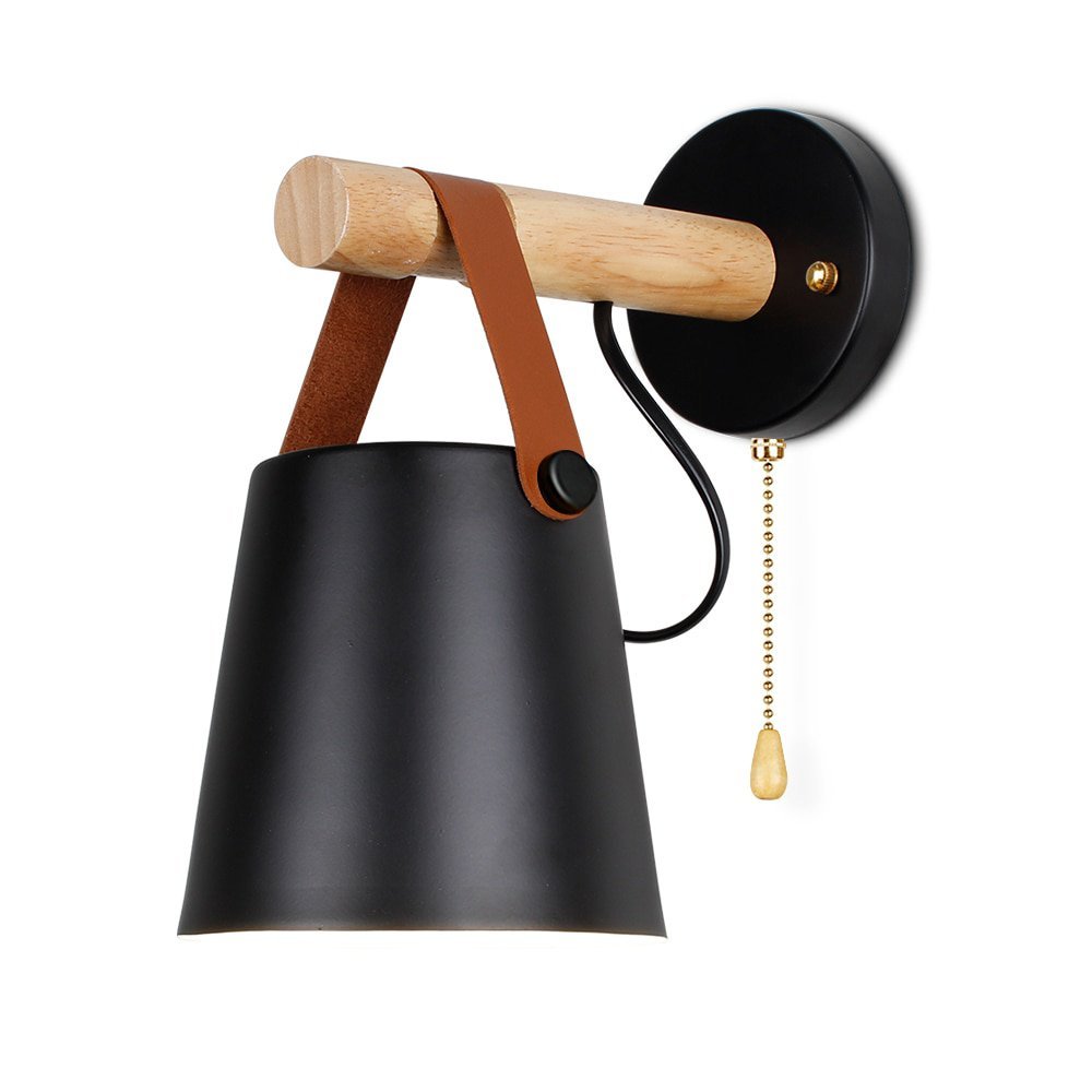 Arandela Luminária de parede em madeira moderna, design nórdico, lâmpada de parede com cabo interrup - 1