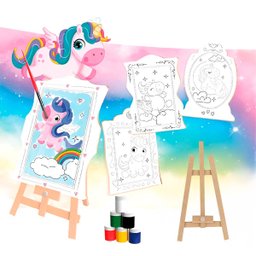 Brinquedo Kit de Pintura Infantil Cavalete Avental Unicórnio - 4