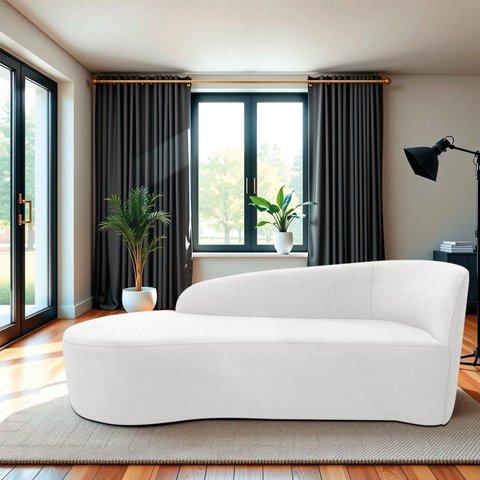 Recamier Curvo Orgânico 140cm 2 Lugares Lado Esquerdo para Sala de Estar Bouclé Paris Branco