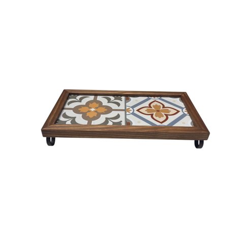 Bandeja Aparador Azulejo Ferro Madeira 35 X 18 X 5,5 Utensilios do Chef