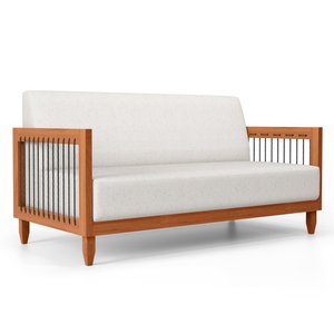 Sofá Varanda Samoa Madeira Maciça 02 Lugares com Cordas Náutica Linho Natural - Desk Design