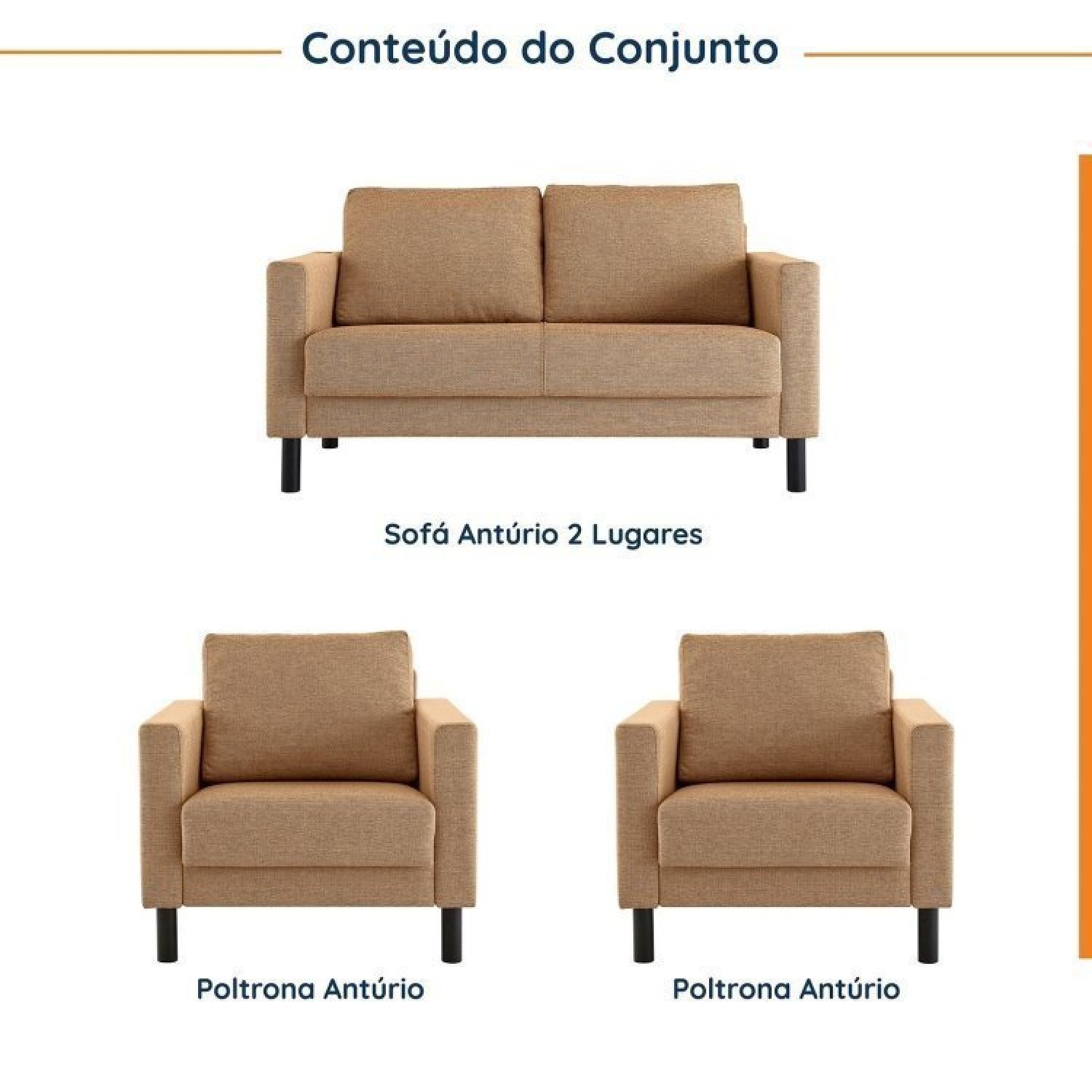 Conjunto Sofá 2 Lugares com USB e 2 Poltronas em Linho Antúrio CabeCasa MadeiraMadeira - 2