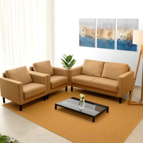 Conjunto Sofá 2 Lugares com USB e 2 Poltronas em Linho Antúrio CabeCasa MadeiraOriginals