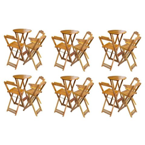 Kit 6 Jogos De Mesa Bistrô De Madeira Dobrável Com 3 Banquetas - Mel