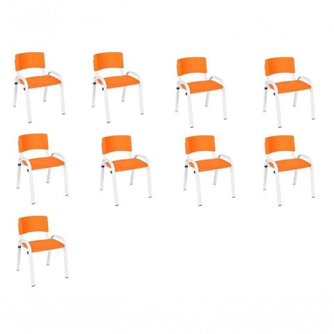 Kit 9 Cadeira Iso Infantil Creche, Base Branco Laranja