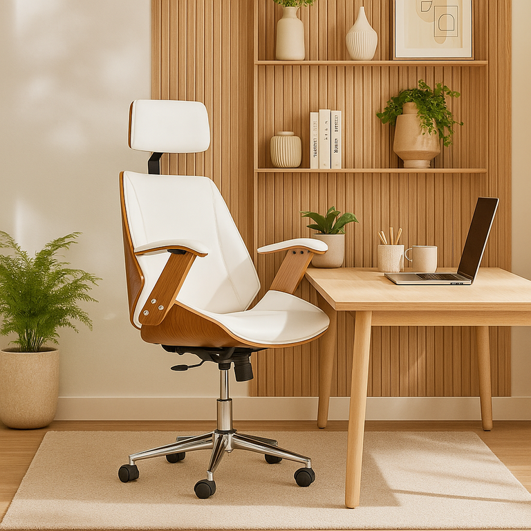 Cadeira de Escritório Ergonômica Giratória Moderna Alta Presidente Lisboa Apoio Cabeça Office Branca Cadeira de Escritório Ergonômica Giratória Moderna Alta Presidente Lisboa Apoio Cabeça Office Branca