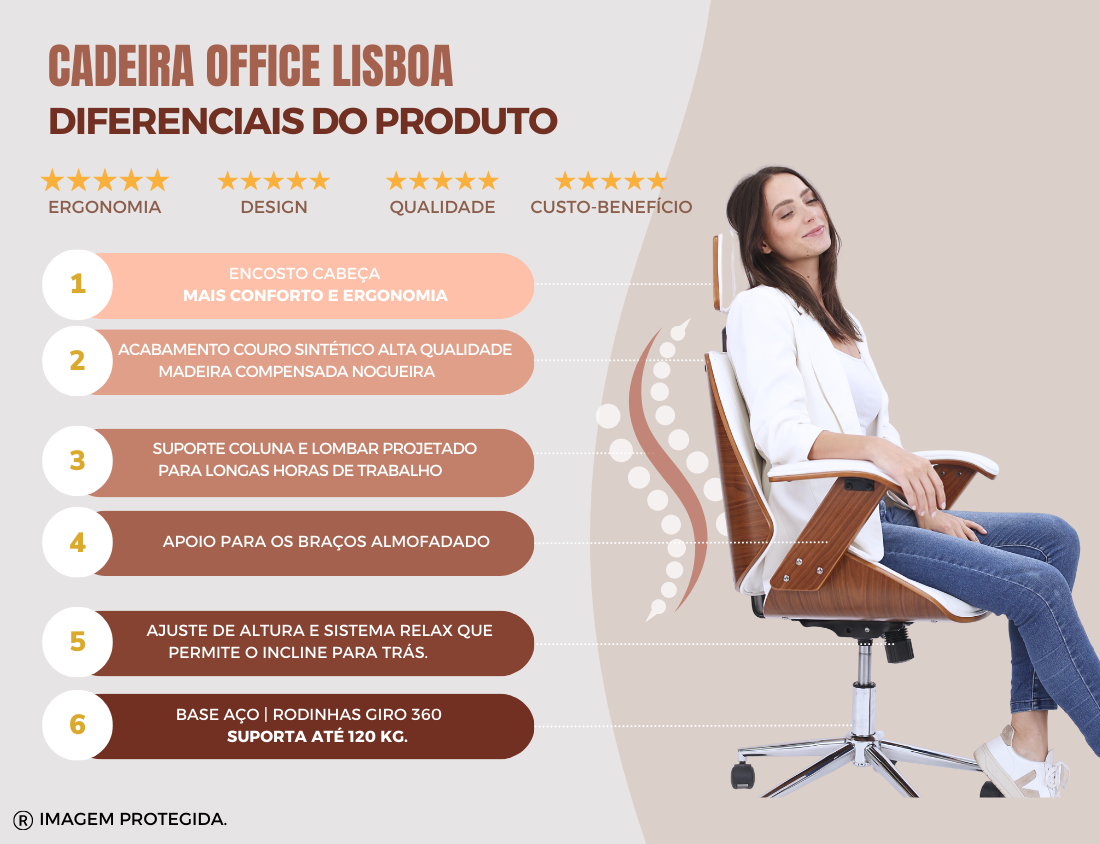 Cadeira Office Lisboa Branca Rivatti - 5