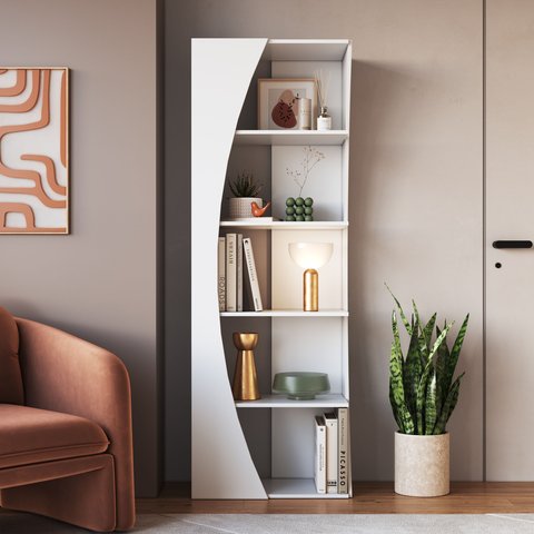 Estante de Livros Orgânico 63CMX180CM Multiuso Arco com 5 Prateleiras Branco