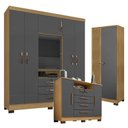 Ver imagem 1 de Guarda Roupa Casal Imperial e Cômoda Madri com Armário Multiuso Versatile Carvalho Americano Grafite