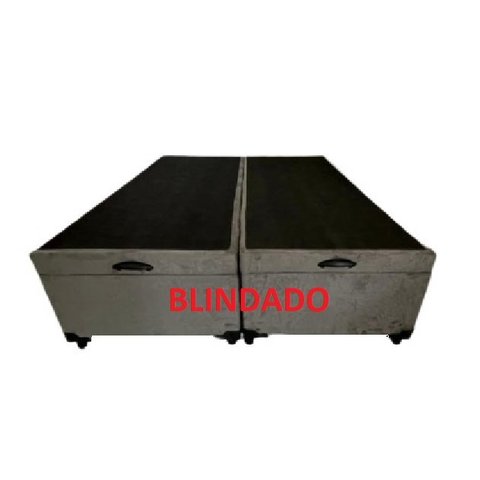 Cama Box Baú Casal Bipartido Blindado Suede Cinza