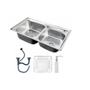 Ver imagem 1 de Cuba Dupla Cozinha Gourmet Aço Inox Luxo com Acessórios - Brinovar