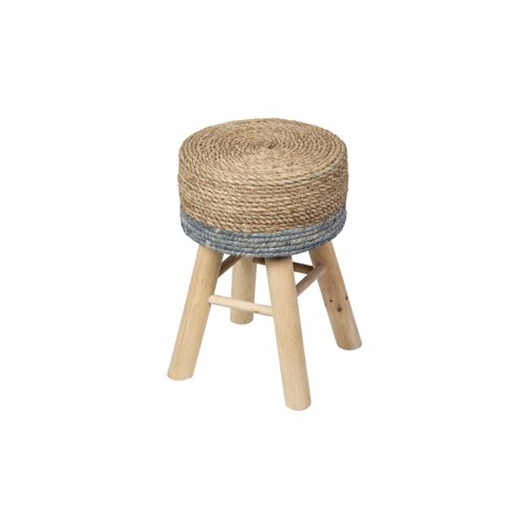 Puff Phi em Fibra Natural com Base Madeira