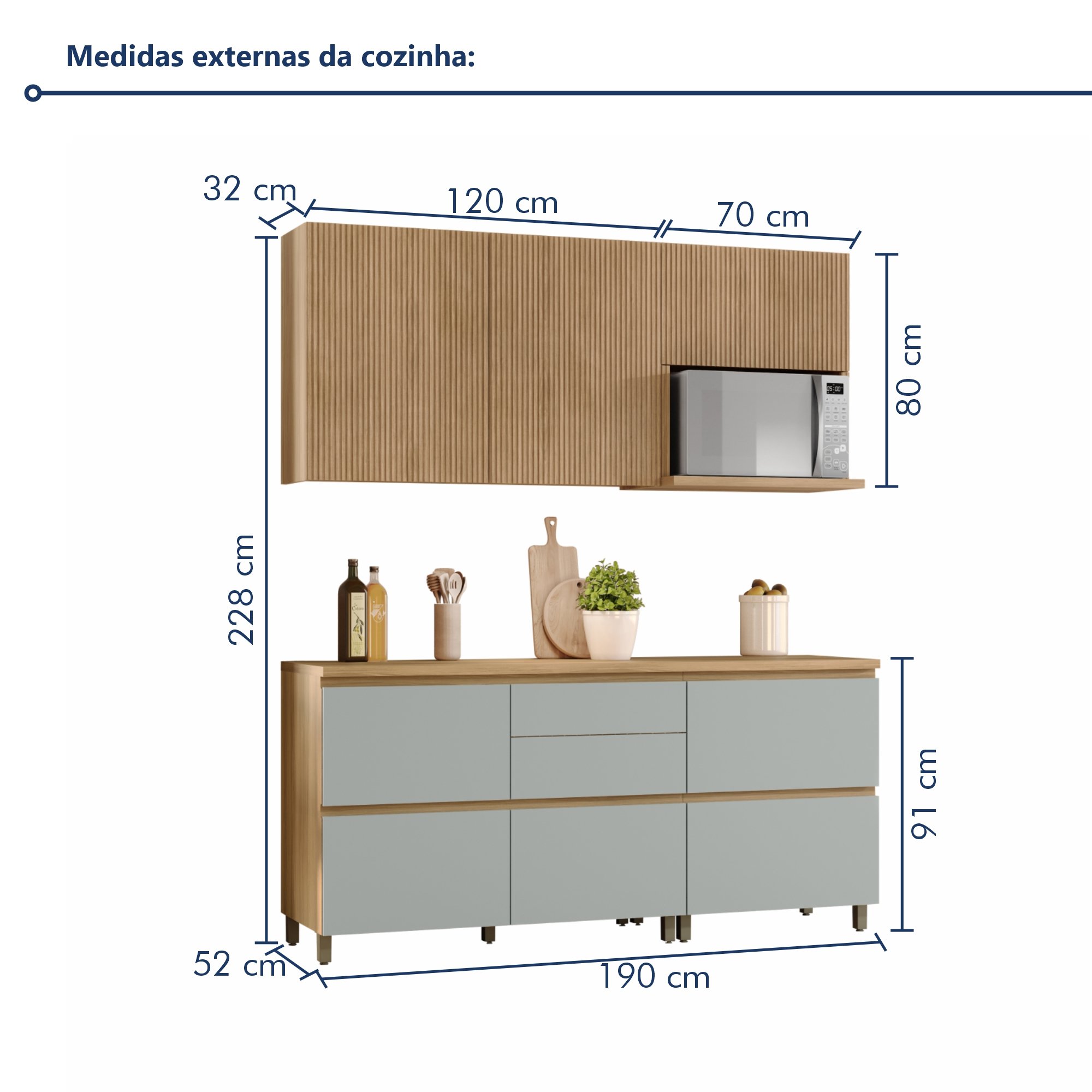 Cozinha 4 Peças Ripado Rainha  100% Mdf Balcão E Aéreo Forno  100% Mdf - 17