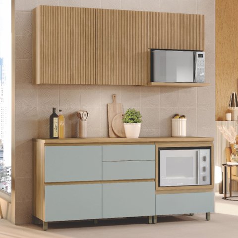 Cozinha Ripada 4 Peças com Balcão e Aéreo Forno 100% Mdf Rainha