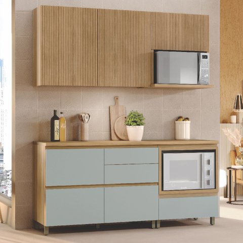 Cozinha Ripada 4 Peças com Balcão e Aéreo Forno 100% Mdf Rainha