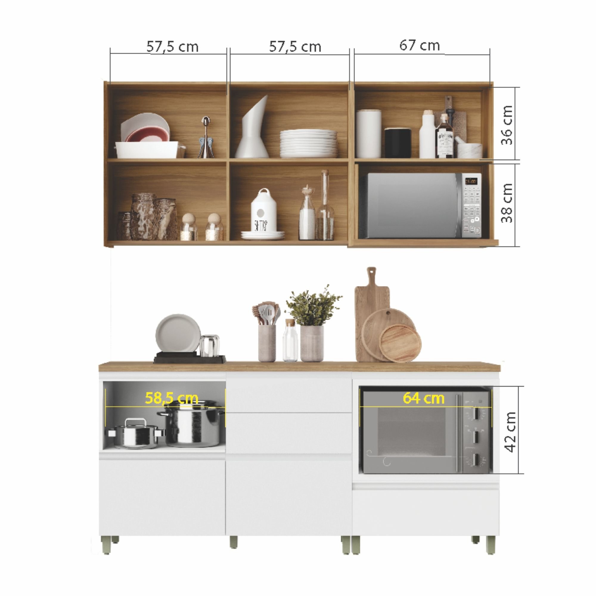 Cozinha 4 Peças Ripado Rainha  100% Mdf Balcão E Aéreo Forno  100% Mdf - 18