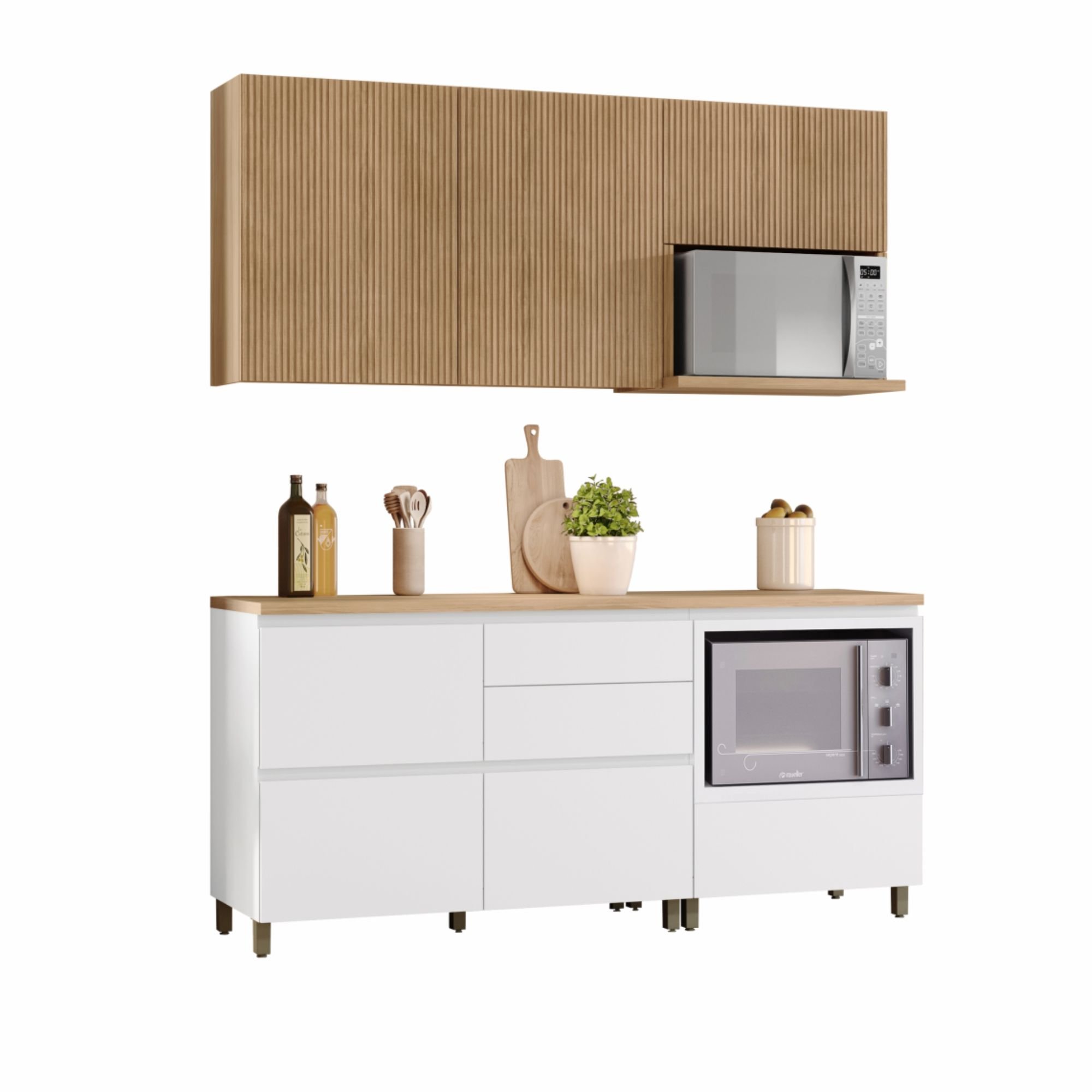 Cozinha 4 Peças Ripado Rainha  100% Mdf Balcão E Aéreo Forno  100% Mdf - 20