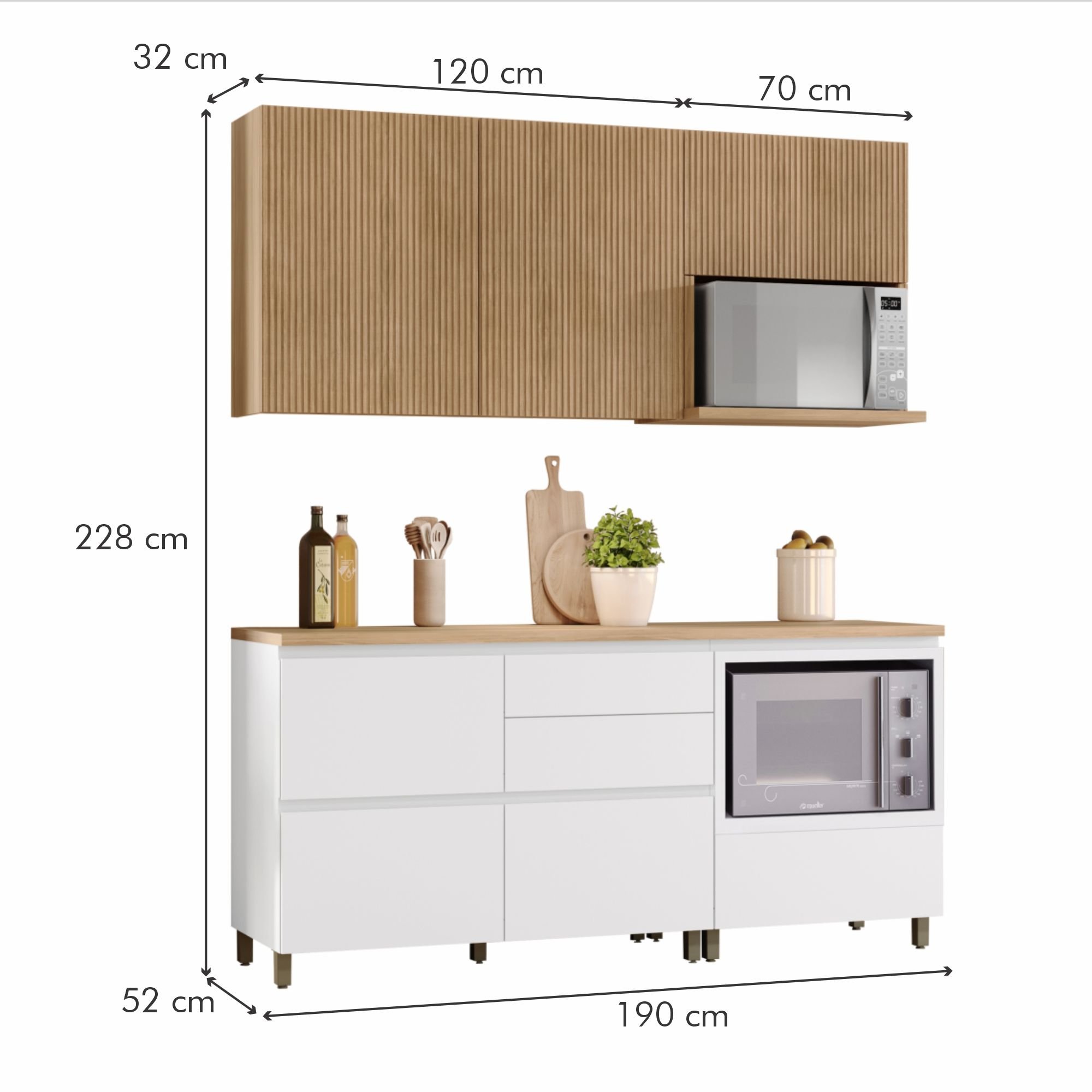Cozinha 4 Peças Ripado Rainha  100% Mdf Balcão E Aéreo Forno  100% Mdf - 19