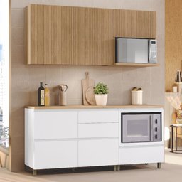 Cozinha 4 Peças Ripado Rainha  100% Mdf Balcão E Aéreo Forno  100% Mdf - 1