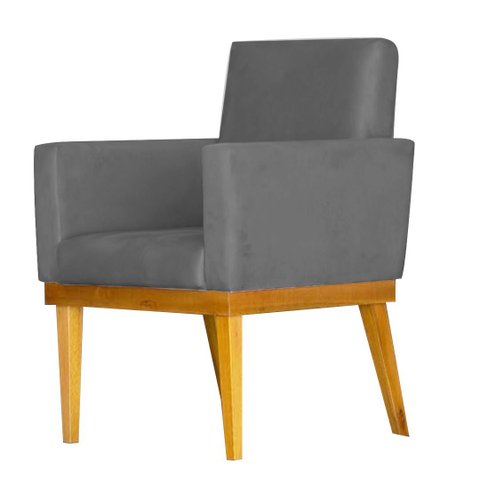 Poltrona Decorativa para Sala Bella Base Madeira Maciça Corino Divini Decor:cinza