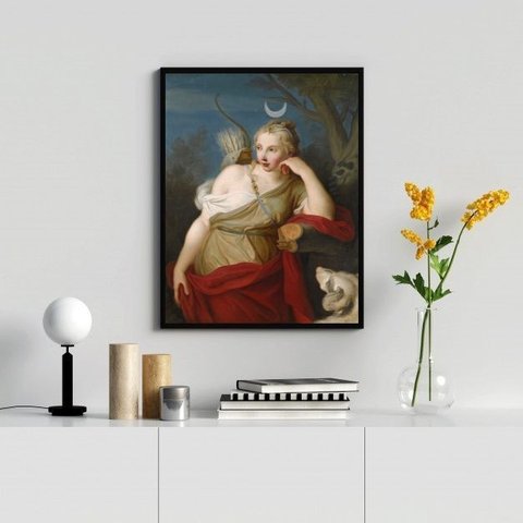 Quadro Decorativo Artemis- a Deusa da Lua 24x18cm:madeira Branca