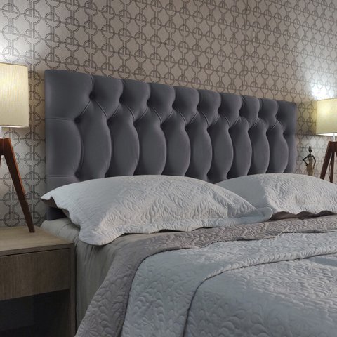 Cabeceira 195 Cama Box 1896 Capitone Cinza Suede Painel Rbl