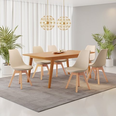 Conjunto Mesa Retangular MDF com 6 Cadeiras Saarinen PP