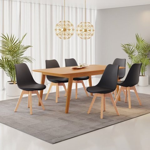 Conjunto Mesa Retangular MDF com 6 Cadeiras Saarinen PP Yescasa Preto/Cinamomo