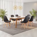 Ver imagem 1 de Conjunto Mesa Retangular Vidro/MDF com 6 Cadeiras Saarinen PP Preto/Cinamomo/Off White