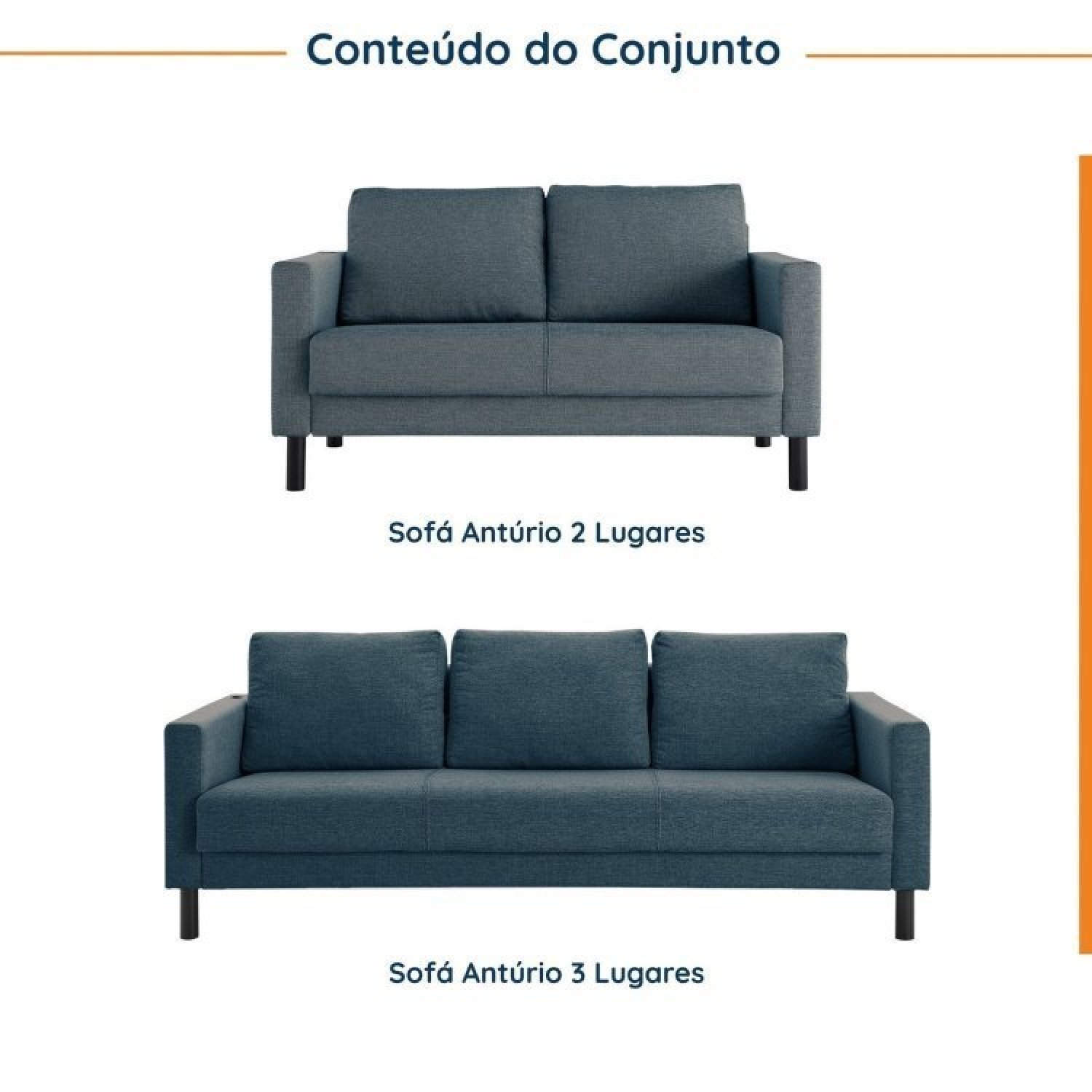 Conjunto de Sofá Antúrio 3 e 2 Lugares com Usb em Linho CabeCasa MadeiraMadeira - 2