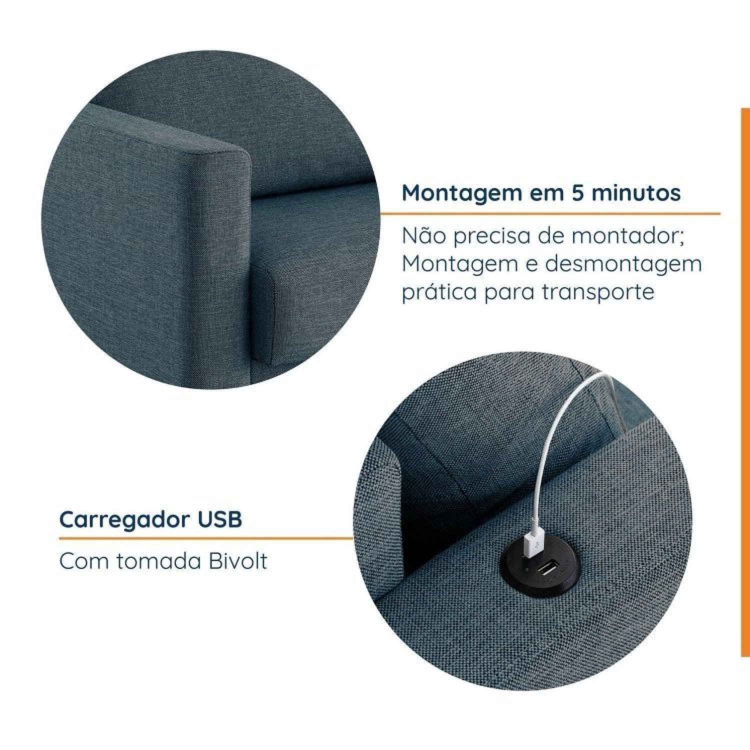 Conjunto de Sofá Antúrio 3 e 2 Lugares com Usb em Linho CabeCasa MadeiraMadeira - 5