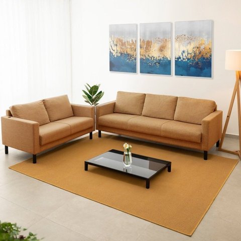 Conjunto de Sofá Antúrio 3 e 2 Lugares com Usb em Linho CabeCasa MadeiraOriginals