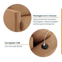 Conjunto de Sofá Antúrio 3 e 2 Lugares com Usb em Linho CabeCasa MadeiraMadeira - 5