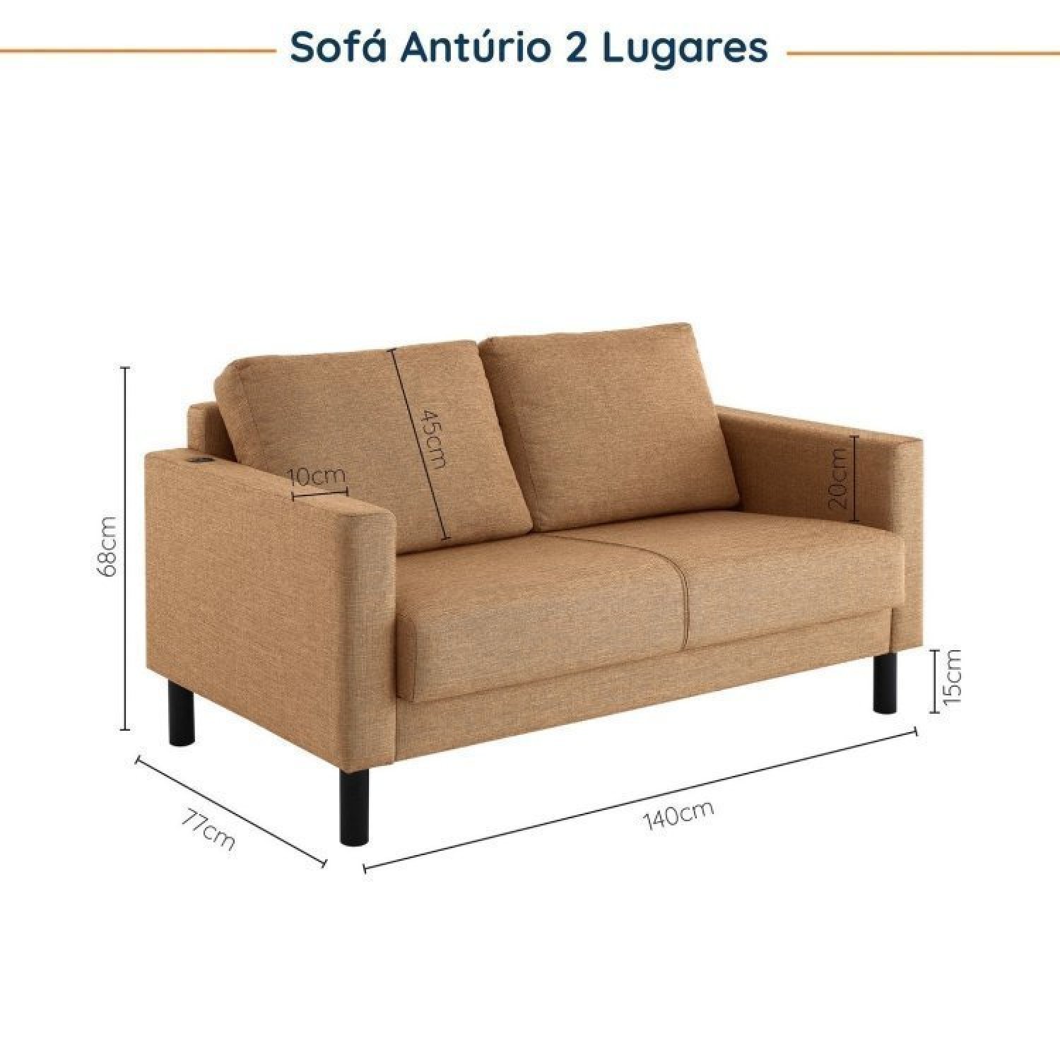 Conjunto de Sofá Antúrio 3 e 2 Lugares com Usb em Linho CabeCasa MadeiraMadeira - 3