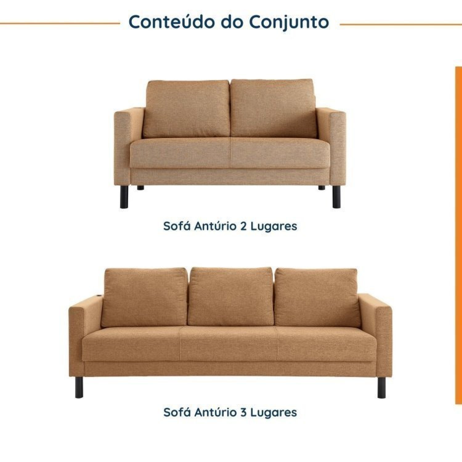 Conjunto de Sofá Antúrio 3 e 2 Lugares com Usb em Linho CabeCasa MadeiraMadeira - 2