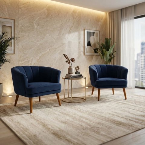 Kit 2 Poltronas para Recepção Sala de Espera Estrutura Reforçada Tecido Veludo Premium