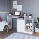 Ver imagem 1 de Escrivaninha Mesa Escritório Bancada Multiuso 1 Porta e 3 Nichos 135cm