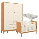 Ver imagem 1 de Berço Americano e Guarda Roupa Unique 4 Portas Freijó Off White Eco Wood com Colchão Gazin - Matic