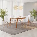 Ver imagem 1 de Conjunto Mesa Vidro/MDF com 6 Cadeiras Eames PP Branco/Cinamomo/Off White