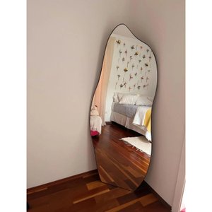 Espelho Grande Orgânico Retrô Corpo Inteiro 170x70cm Borda em Couro