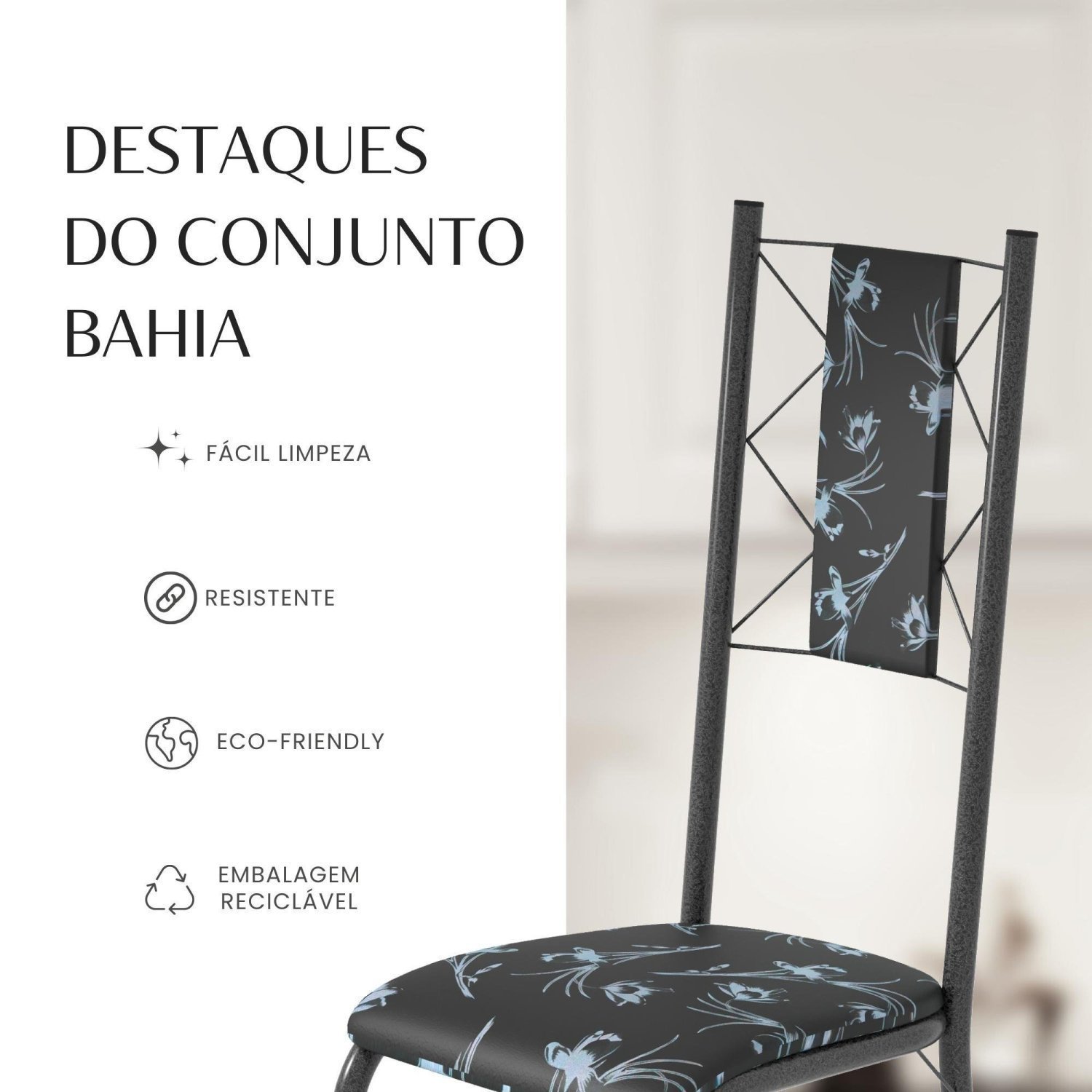 Conjunto Sala de Jantar Bahia Mesa Tubo 120x75cm Tampo Madeira com 4 Cadeiras - 10