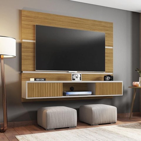 Painel para TV Fidji 65 160cm MDP Pintura 3D Ripada Cinamomo Off White