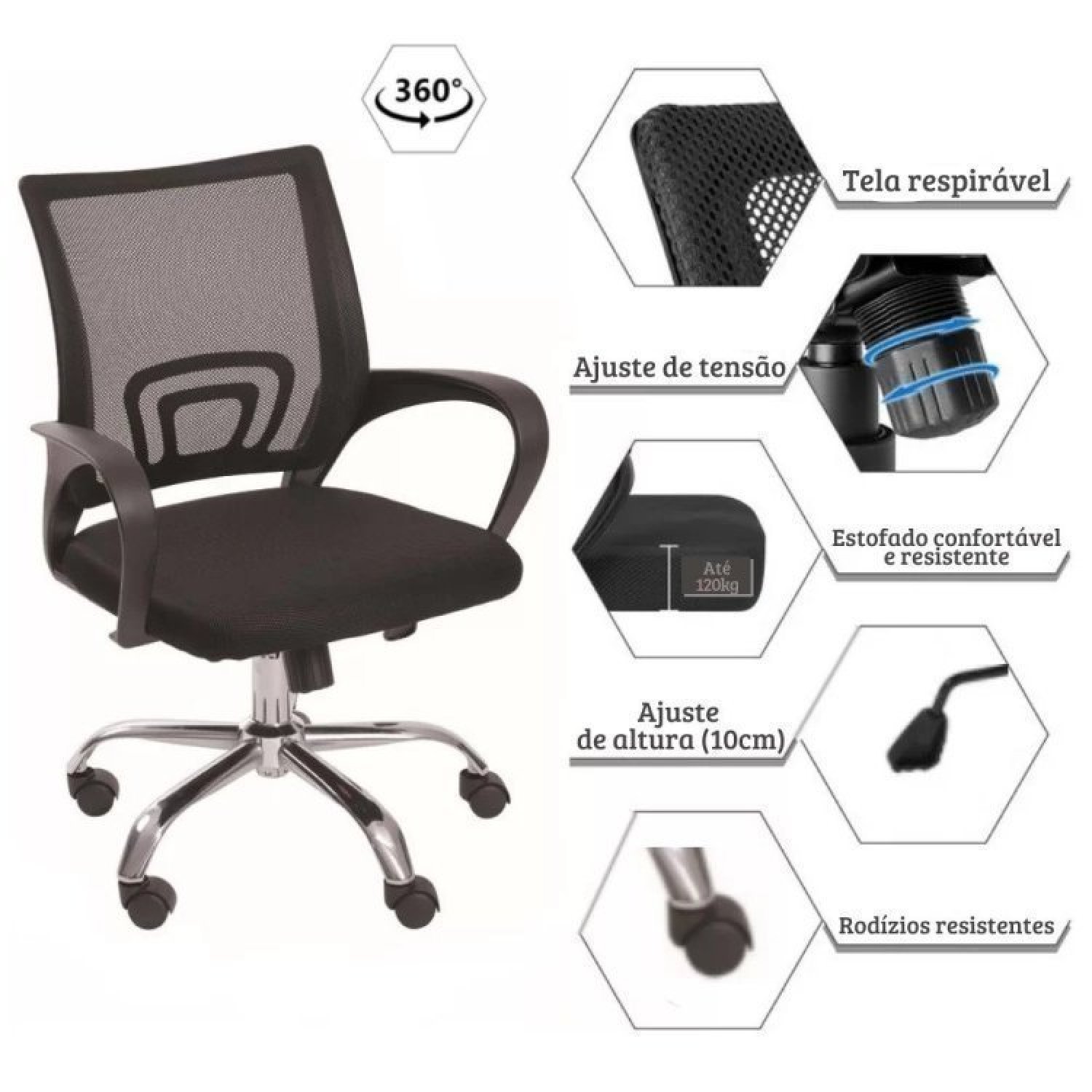 Kit 2 Peças com Escrivaninha 163cm com Cadeira de Escritório Diretor Tela Mesh - 14