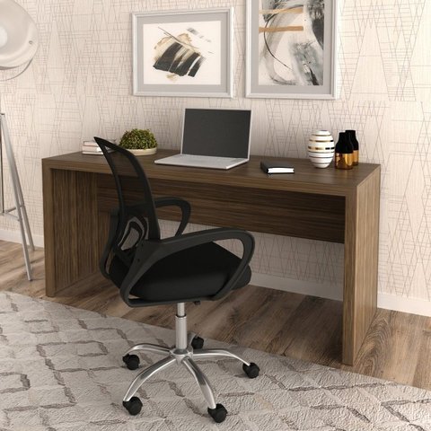 Conjunto 2 Peças com Escrivaninha 163cm com Cadeira de Escritório Diretor Tela Mesh Nogal