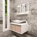Ver imagem 2 de Kit Gabinete Maranata Espelheira+balcao+cuba 60x40x44 Branco C/ Griggio - Gabinetto