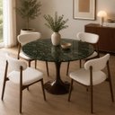 Ver imagem 4 de Mesa de Jantar Saarinen Redonda 100 cm Tampo Mármore Verde Guatemala Base Laca Marrom Cacau