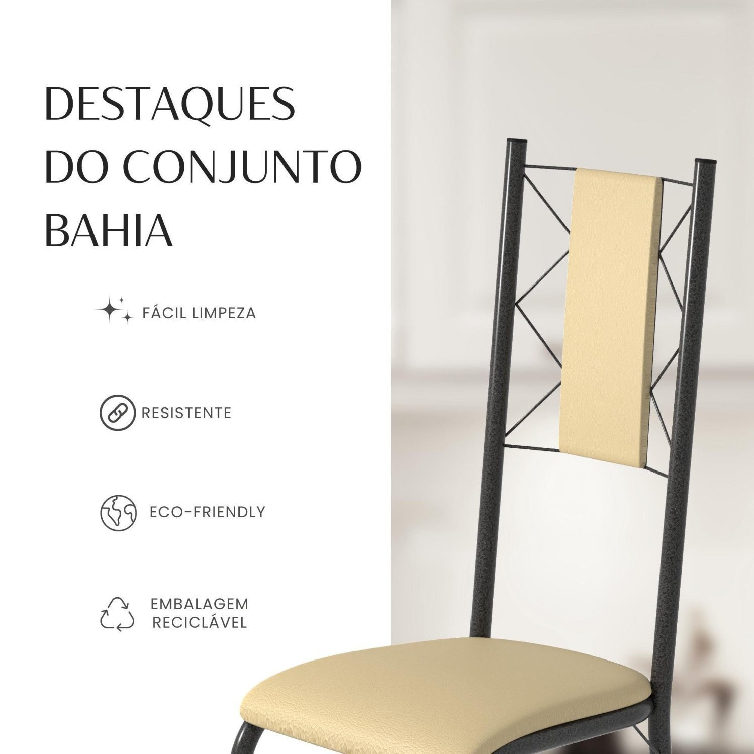 Conjunto Sala de Jantar Bahia Mesa Tubo 120x75cm Tampo Madeira com 4 Cadeiras - 10