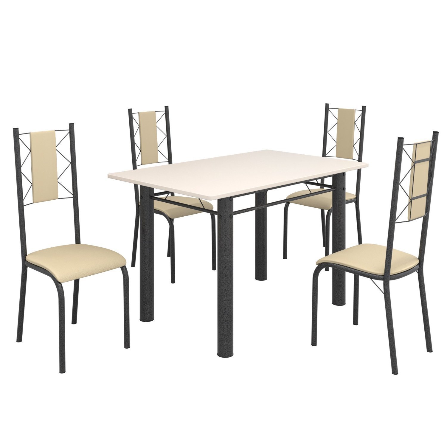 Conjunto Sala de Jantar Bahia Mesa Tubo 120x75cm Tampo Madeira com 4 Cadeiras - 2